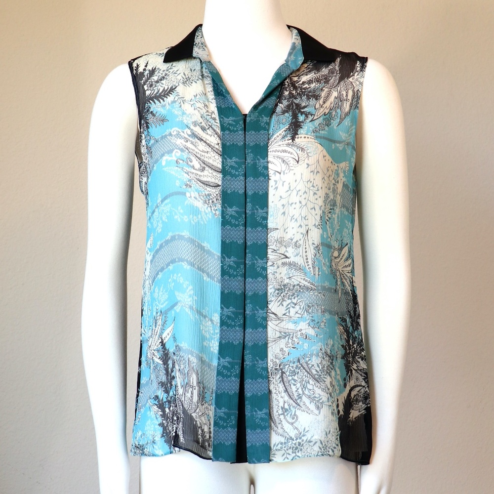 Aqua/ivory Elie Tahari sleeveless blouse
